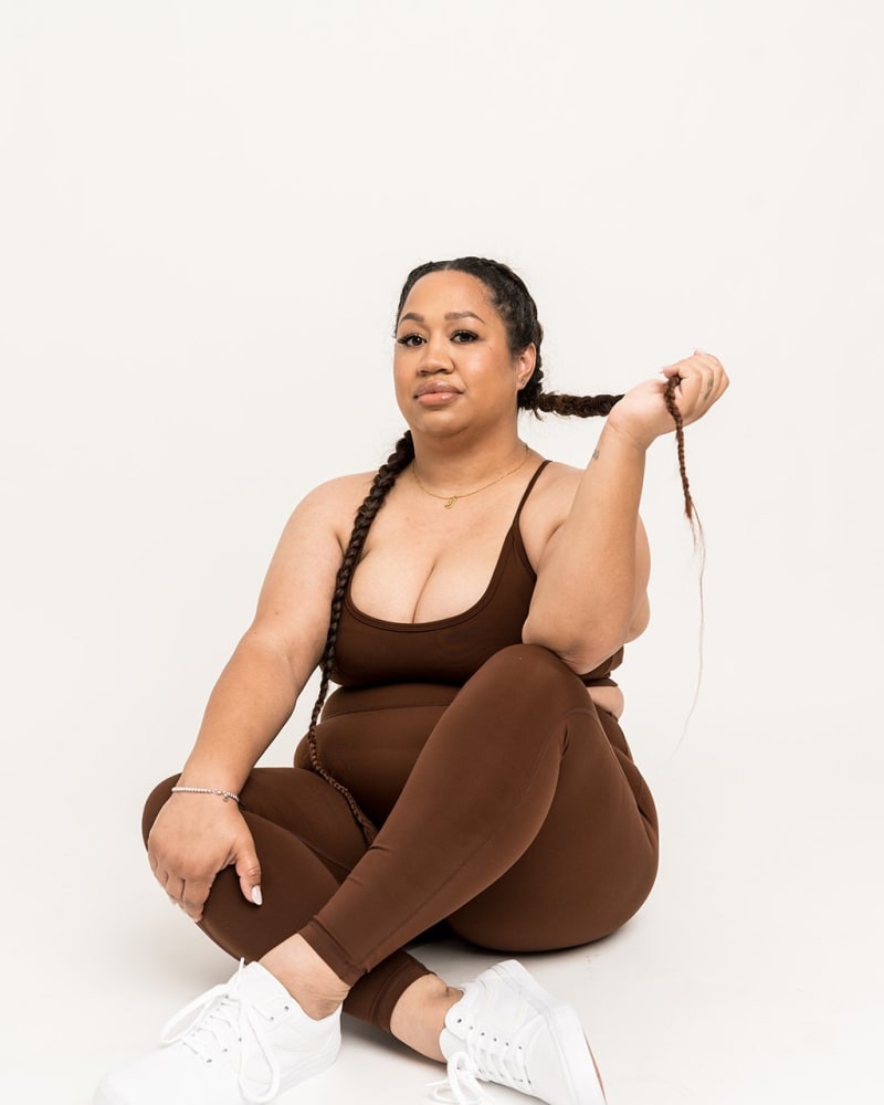 Front of a model wearing a size XL Classic Venus High Waisted Legging - Limited Editions in Cocoa by Gold Elite Apparel. | dia_product_style_image_id:283826